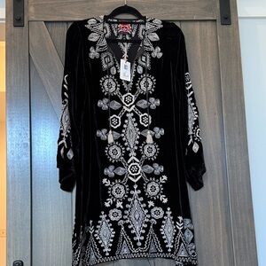 Johnny Was Black and White Embroidered Dress
